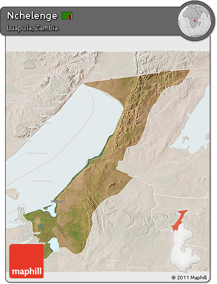 Satellite 3D Map of Nchelenge, lighten