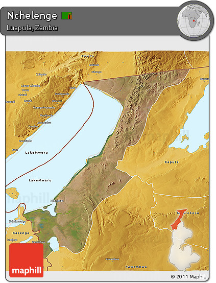 Satellite 3D Map of Nchelenge, physical outside