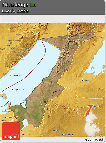 Satellite 3D Map of Nchelenge, physical outside