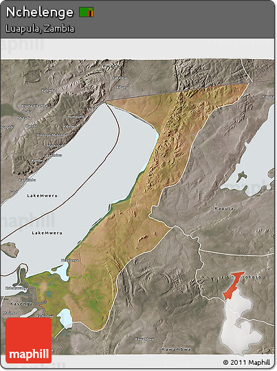 Satellite 3D Map of Nchelenge, semi-desaturated