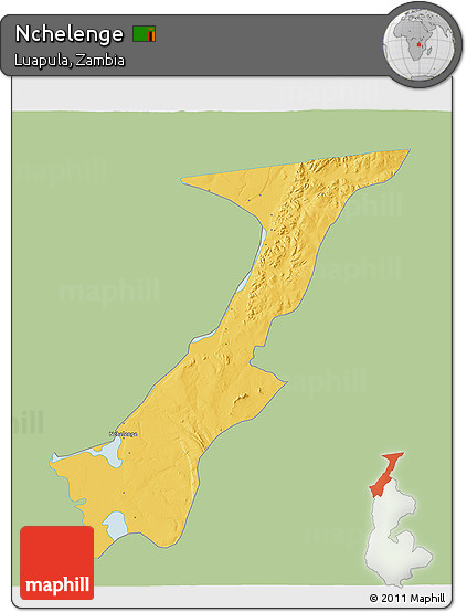 Savanna Style 3D Map of Nchelenge, single color outside