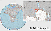 Gray Location Map of Nchelenge, highlighted country, hill shading