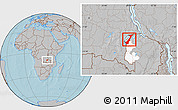 Gray Location Map of Nchelenge, highlighted parent region, hill shading