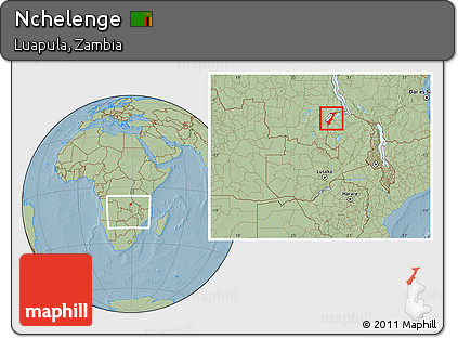 Savanna Style Location Map of Nchelenge, within the entire country, hill shading