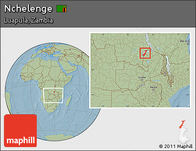 Savanna Style Location Map of Nchelenge, within the entire country, hill shading