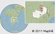 Savanna Style Location Map of Nchelenge, highlighted country, highlighted parent region, within the entire country, hill shading