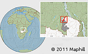 Savanna Style Location Map of Nchelenge, highlighted country, highlighted parent region, hill shading