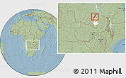 Savanna Style Location Map of Nchelenge, highlighted parent region, within the entire country, hill shading