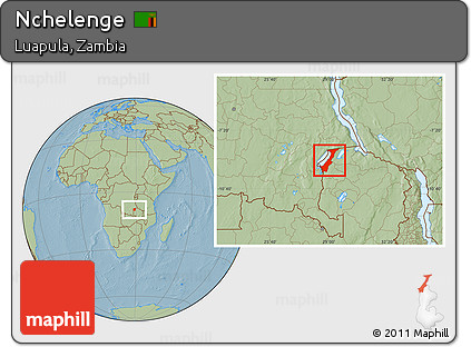 Savanna Style Location Map of Nchelenge, hill shading