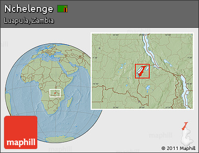 Savanna Style Location Map of Nchelenge, hill shading