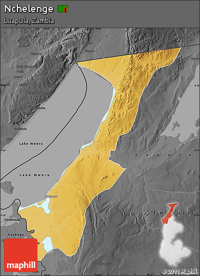 Physical Map of Nchelenge, darken, desaturated