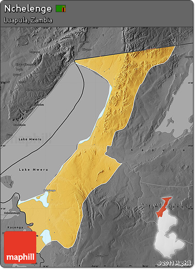 Physical Map of Nchelenge, darken, desaturated