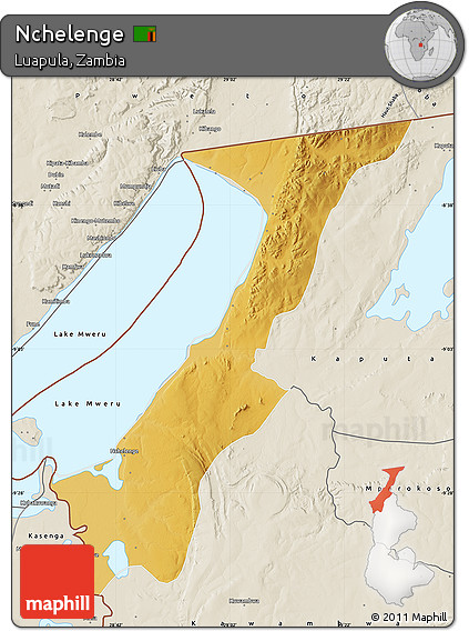 Physical Map of Nchelenge, shaded relief outside