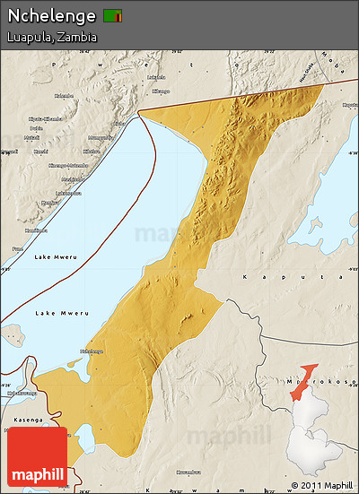 Physical Map of Nchelenge, shaded relief outside