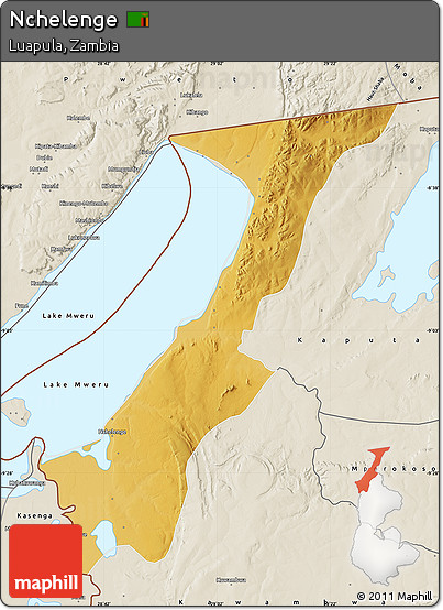 Physical Map of Nchelenge, shaded relief outside
