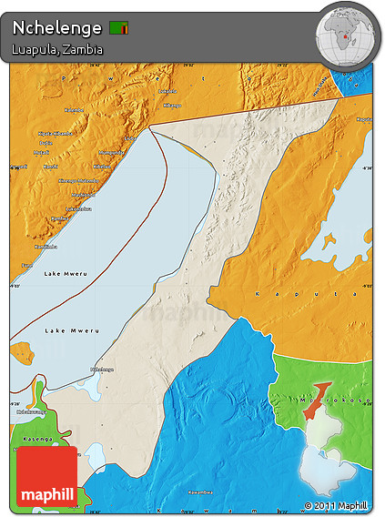 Shaded Relief Map of Nchelenge, political outside