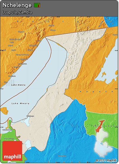 Shaded Relief Map of Nchelenge, political outside