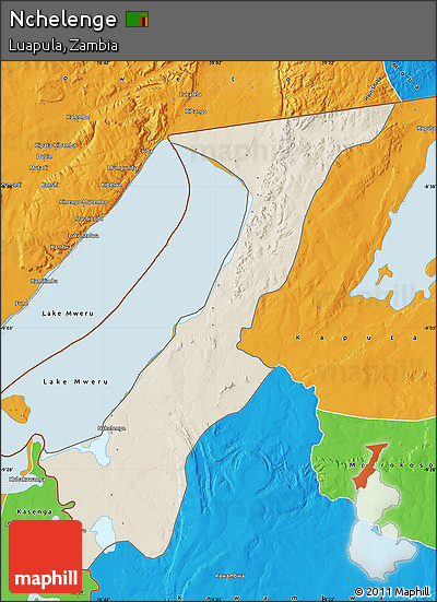 Shaded Relief Map of Nchelenge, political outside
