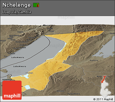 Physical Panoramic Map of Nchelenge, darken, semi-desaturated
