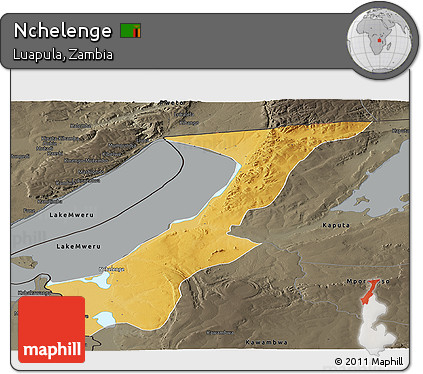 Physical Panoramic Map of Nchelenge, darken, semi-desaturated