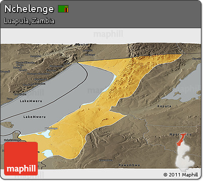 Physical Panoramic Map of Nchelenge, darken, semi-desaturated