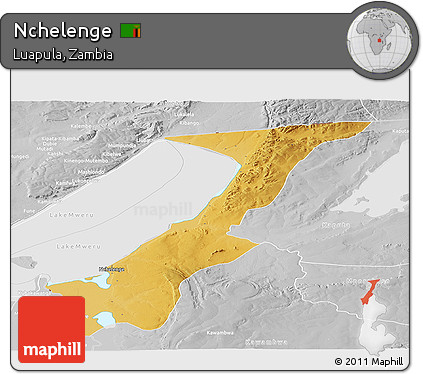 Physical Panoramic Map of Nchelenge, lighten, desaturated