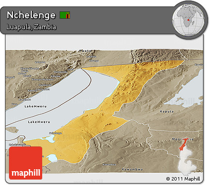 Physical Panoramic Map of Nchelenge, semi-desaturated
