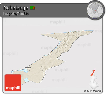 Shaded Relief Panoramic Map of Nchelenge, cropped outside