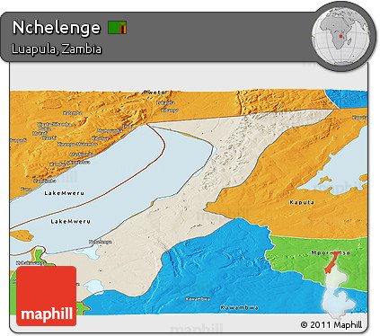 Shaded Relief Panoramic Map of Nchelenge, political outside