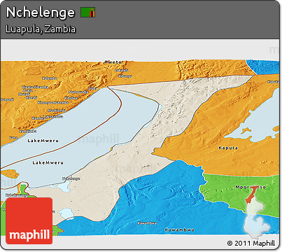 Shaded Relief Panoramic Map of Nchelenge, political outside