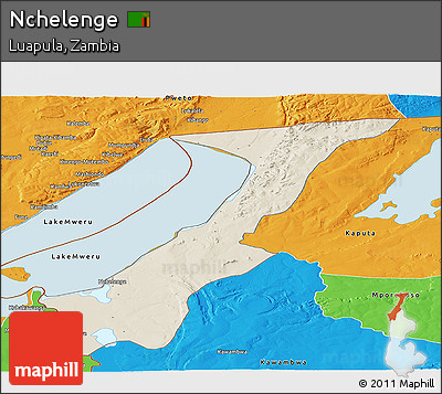 Shaded Relief Panoramic Map of Nchelenge, political outside