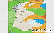 Shaded Relief Panoramic Map of Luapula, political outside