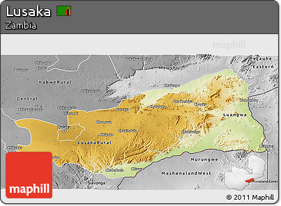 Physical 3D Map of Lusaka, desaturated