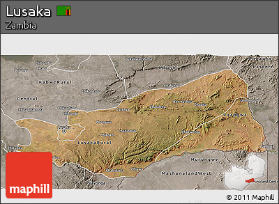 Satellite 3D Map of Lusaka, semi-desaturated
