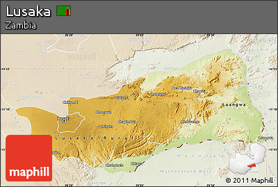 Physical Map of Lusaka, lighten