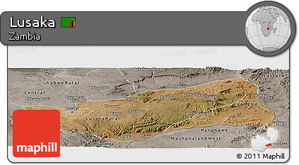 Satellite Panoramic Map of Lusaka, semi-desaturated