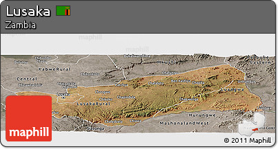 Satellite Panoramic Map of Lusaka, semi-desaturated