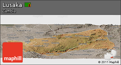 Satellite Panoramic Map of Lusaka, semi-desaturated
