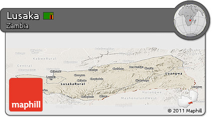Shaded Relief Panoramic Map of Lusaka, lighten