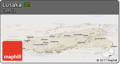 Shaded Relief Panoramic Map of Lusaka, lighten