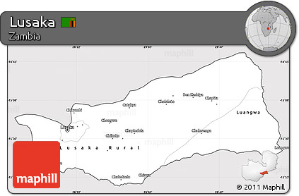 Silver Style Simple Map of Lusaka, cropped outside