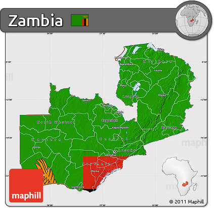 Flag Map of Zambia, flag aligned to the middle