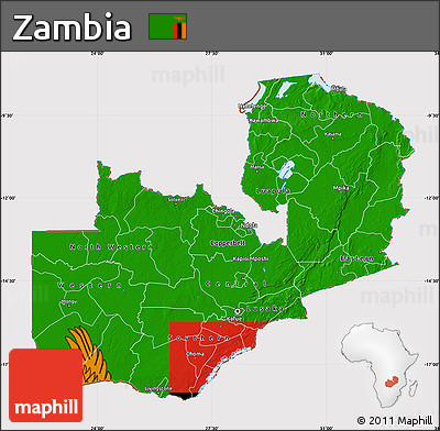 Flag Map of Zambia, flag aligned to the middle