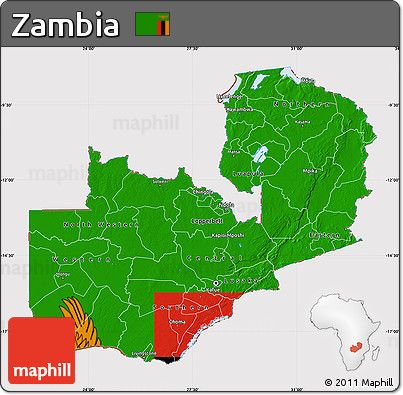 Flag Map of Zambia, flag aligned to the middle