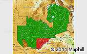 Flag Map of Zambia, physical outside, flag aligned to the middle