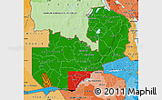 Flag Map of Zambia, political shades outside, flag aligned to the middle