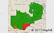 Flag Map of Zambia, shaded relief outside, flag aligned to the middle