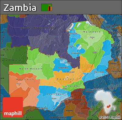 Political Map of Zambia, darken