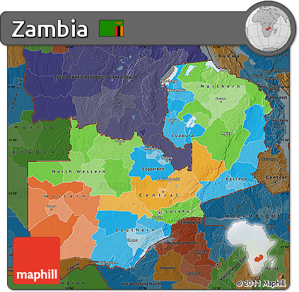 Political Map of Zambia, darken