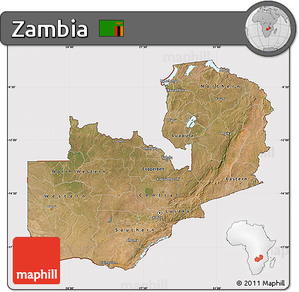 Satellite Map of Zambia, cropped outside